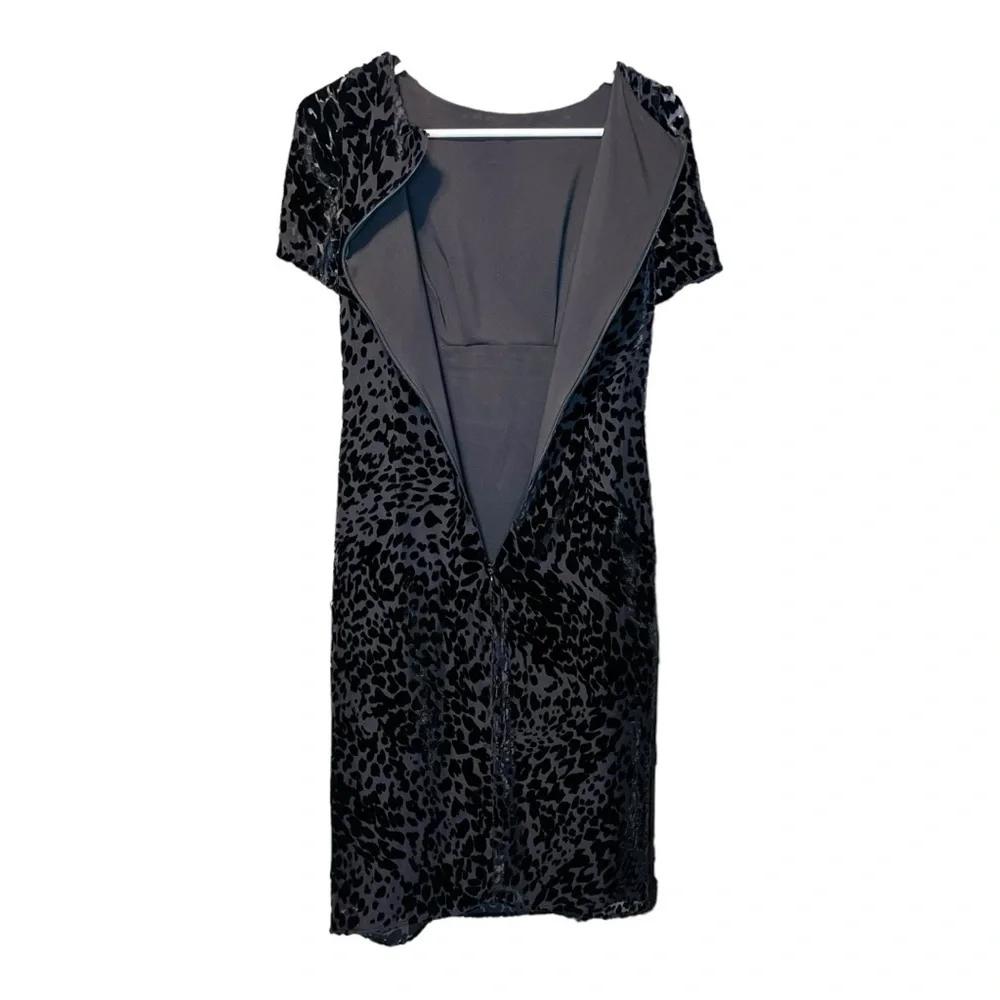 L’AGENCE Black Velvet Leopard Burnout Sheath Cocktail Dress Size 2 - Picture 5 of 9